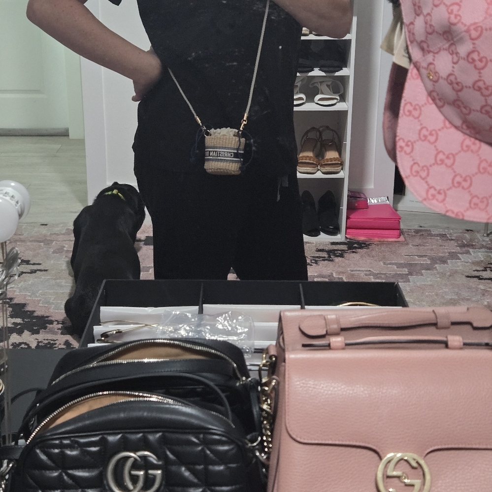 Dior Straw Bucket Crossbody Bag with Navy Logo Band and Gold Hardware - Picture 8 of 10
